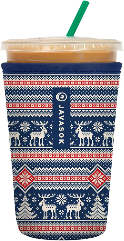Sok It JavaSok Iced Coffee & Cold Soda Insulated Neoprene Cup Sleeve (Sweater Weather, Medium: 22-28oz)