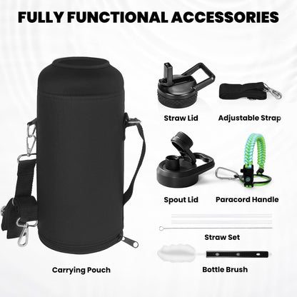 Insulated Water Bottle 87 oz, Triple Wall Vacuum Stainless Steel (Cold for 48 Hrs), Leak Proof & Non-BPA, Modern Water Flask Jug with Paracord Handle & Straw Spout Lids, Ombre Green