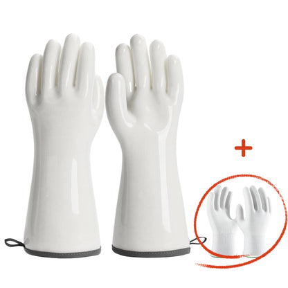 Silicone Oven Gloves - Heat Resistant, Barbecue, Reusable, Waterproof, Cotton Lined Mitts - XL