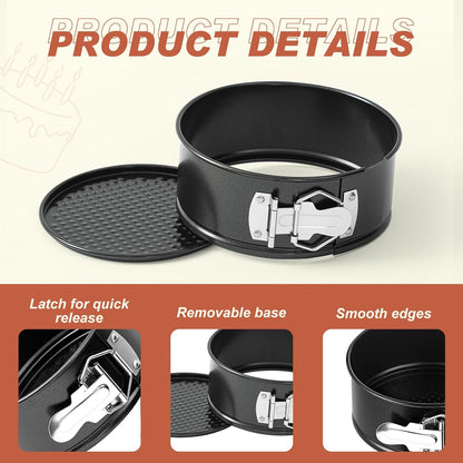 4 Pcs 6 Inch Non Stick Springform Pan with Removable Bottom Carbon Steel Cheesecake Pan Round Springform Cake Mold with Stainless Steel Spring Buckles for Baking Kitchens Restaurant