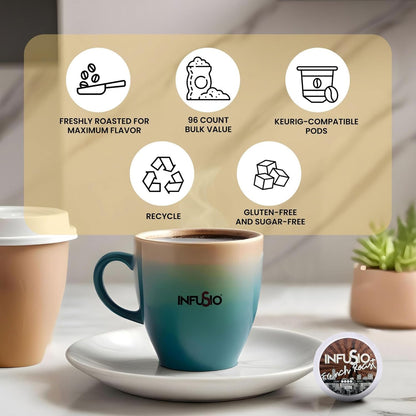 96 Count - French Roast, Single serve Coffee pods for Keurig K Cup® Brewers - InfuSio Premium Roasted Coffee (French Roast, 96 count Compatible with 2.0)……