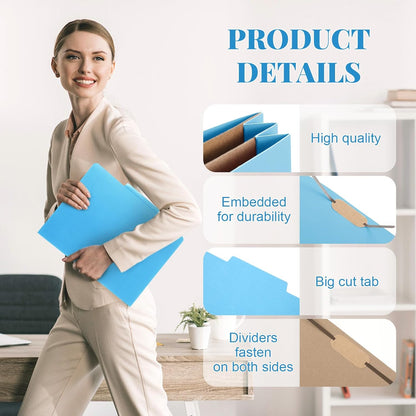 12 Pcs Classification Folders Letter Size, Back to School Supply for Teacher, Student, 2 Pocket Dividers Pressboard File Folder Bulk with 2 Fasteners, 2 in Expanding File Organizer (Blue)