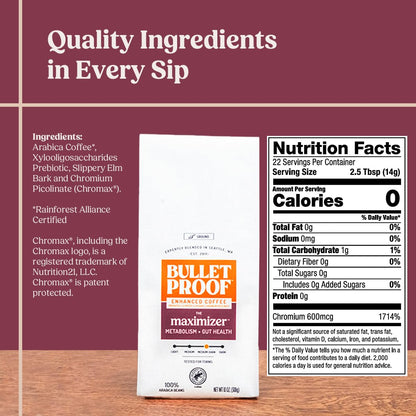 Bulletproof The Maximizer Ground Coffee, 10 Ounces, Clean Coffee with Prebiotics, Metabolism and Gut Health Support, Packaging May Vary