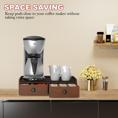 Wooden Coffee Pod Holder & Organizer - Coffee Station Organizer for Counter, Coffee Pods and Tea Organizer Holder Compatible with Keurig Pod & K-Cup | 30 Pod Capacity