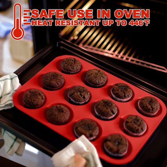 Anaeat Silicone Muffin Pan set- Regular 12 Cups Cupcake Tray, Non-Stick Silicone Baking Molds for Making Muffin Cakes, Cupcake, Chocolate, Bread,Tart and Desserts, Just Pop Out (2 Pack)