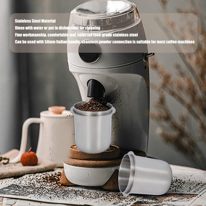 Espresso Dosing Cup Sturdy Stainless Steel Coffee Making Dosing Cup, 150ml 58mm Universal Inverted Coffee Powder Cup for Coffee Machine, 2.7x2.3x2.9in Espresso Cup Release Hand Kit (Silver)