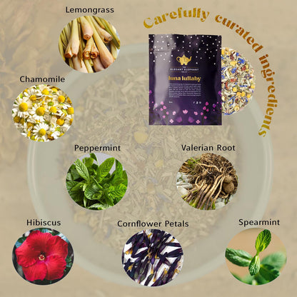 Luna Lullaby Sleep Tea, Organic Loose Leaf Herbal Tea – Calming, Relaxing Bedtime Tea – Chamomile, Valerian Root, Peppermint – 4 oz Resealable Bag (Makes 50 Cups) – The Elegant Elephant