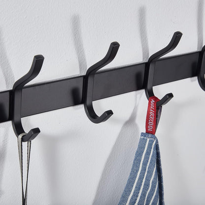 Wall Hooks Heavy Duty, 12 Inch Coat Rack Wall Mount with 4 Hooks, Black Wall Hooks for Entryway, Bathroom - for Hanging Backpack, Bag, Coat, Purse, Hat, Towel, Clothes,2 Packs