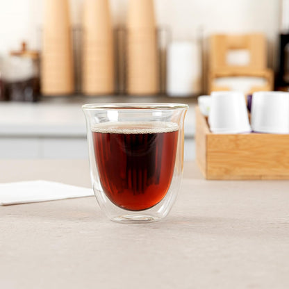 Restaurantware-Forma Professional 6.8 Ounce Double Wall Coffee Cups, 12 Insulated Latte Glasses - Dishwashable, Reusable, Clear Glass Beverage Cups, Freezable, For Hot Or Cold Beverages