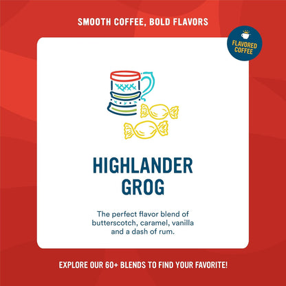 Cameron's Coffee Roasted Ground Coffee Bag, Flavored, Highlander Grog, 12 Ounce, Pack of 6