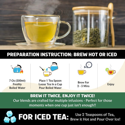 BREWIX, Green Tea Loose Leaf (50+ Cups, 3.53oz/100g) Gluten Free I High Elevation Grown Green Tea Leaves | Pure Single Origin Sourced Direct from India