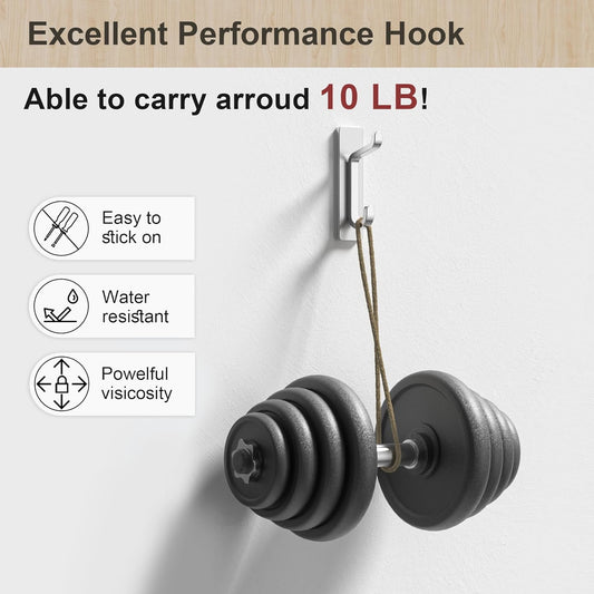 Wall Hooks for Coat and Towel: 13LB Adhesive Door Hanger Stick on, Silver 6 Pack