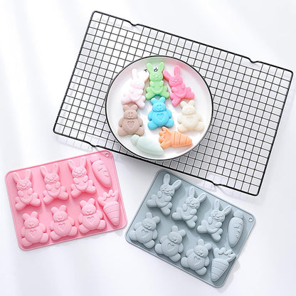 2 Pcs Easter Silicone Molds, 8- Cavity Non-Stick Bunny Carrot Baking Molds, Chocolate Cake Molds, for Making Candy, Soap, Ice Cube, Pudding, Jelly, Soap, Cake Topper Decoration