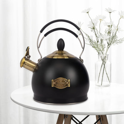 Whistling Tea Kettle Stainless Steel Teapot, Teakettle for Stovetop Induction Stove Top, Fast Boiling Heat Water Tea Pot 2.6 Quart