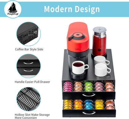 Flagship Vertuo Pod Holder Coffee Storage for Nespresso Organizer - Large Capacity 2 Tier Drawer Fits All Size Vertuo Pods