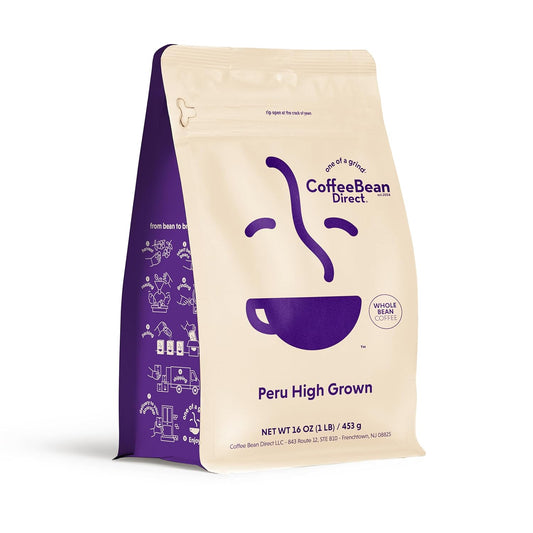 Coffee Bean Direct Peru High Grown, Whole Bean Coffee, Light Roast, 1 Pound Bag (Pack of 1)
