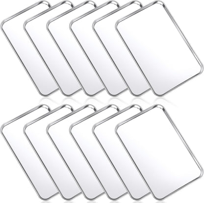 Mimorou 12 Pcs Baking Sheet Stainless Steel Cookie Sheet Small Metal Pans Professional Rectangle Oven Trays Kitchen Baking Cooking Oven and Toaster, Dishwasher Safe(8 x 5.9 Inches)