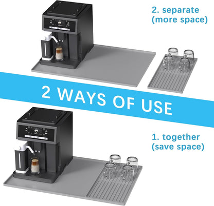 Golener Silicone Coffee Mat Set - 24" x 16" Coffee Bar Mat for Countertop, Kitchen Station Pad Accessories Fit Under Coffee Maker or Machine, Dish Drying Mat, Heat Resistant Kitchen Gadget, Grey