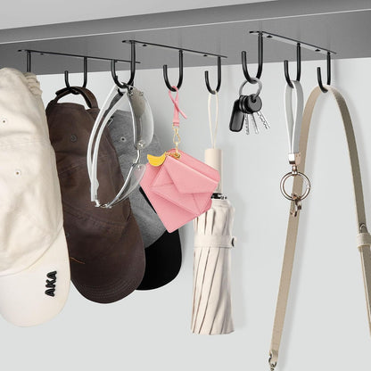 3pcs Under Cabinet Mug Hooks,Adhesive/Screw 2 Ways Install Mug Holder,Coffee Cups Hook with 9 Hooks,Mug Organizion Rack for Displaying Mugs/Cups/Kitchen Utensils (Black)