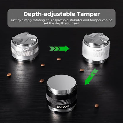 IKAPE Coffee Products, 51mm Coffee Distributor & Hand Tamper, Adjustable Depth Espresso Distributor Fits All 51mm Espresso Portafilter, Compatible with Delonghi Bottomless Portafilter (White)