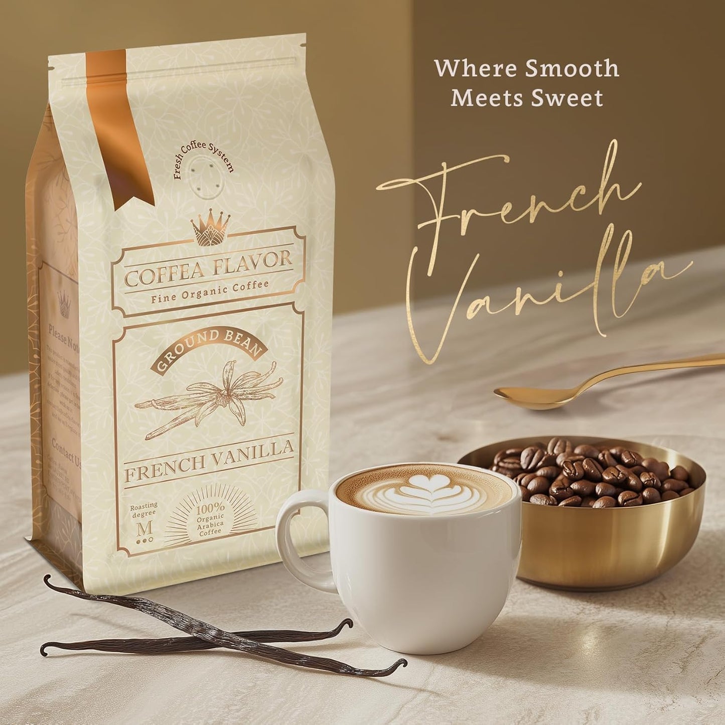 Flavored Ground Coffee – French Vanilla, 100% Arabica, Single Origin, Medium Roast, USDA Organic, Naturally mint Flavored – by Coffea Flavor