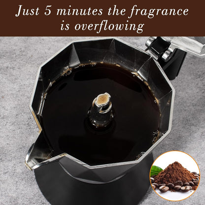 Moka Pot, 6-Cup Espresso Maker, 300ml Portable Stovetop Espresso Maker, Percolator Coffee Pot Compatible with Induction Cooktops, Suitable for Home and Camping (Black)