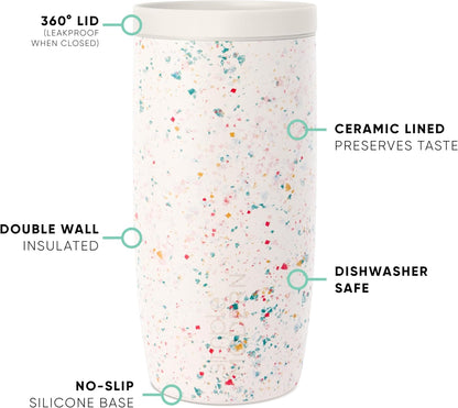 Simple Modern Travel Coffee Mug Tumbler with 360° Lid | Ceramic-Lined Insulated Stainless Steel Cold Brew Iced Coffee Cup Thermos | Gifts for Women Her Him | Voyager Signature | 16oz | Cream Terrazzo