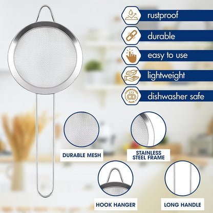 Fine Mesh Strainer with Handle – 3.3" Tea Strainer for Loose Tea Leaves and Coffee, Stainless Steel Tea Infuser with Handle – Good for Brewing Tea and Coffee