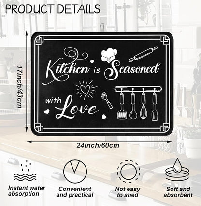 Dish Drying Mat Harvest Kitchen Is A Seasoned With Love 18 X 24 Inch For Kitchen Counter Reversible Dish Drying Pad Water Absorbing And Drying Mat For Kitchen Coffee Bar Decoration