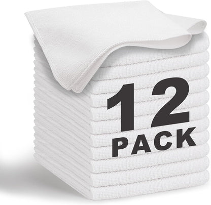 White Microfiber Cleaning Cloth 13"x13", Ultra Soft Absorbent Microfiber Cleaning Rags for Housekeeping Cleaning Supplies, Lint Free Reusable Cleaning Cloths for House Washable, Pack of 12