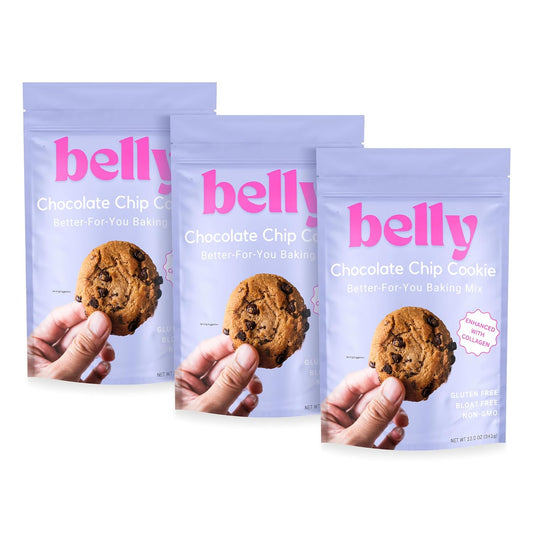 Belly Chocolate Chip Cookie Mix with Collagen Protein | High-Protein | Soft & Chewy Cookies | Grain-Free Dairy-Free Nut-Free | Healthy Snacks For Adults & Kids | Women-Owned Business | 10.5 oz | 3 Pack
