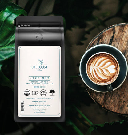 Lifeboost Hazelnut Ground Coffee – Organic, Low Acid, Non-GMO Hazelnut Flavored Coffee – Single Origin, Mold-Free Mycotoxin Tested Coffee, 12 oz