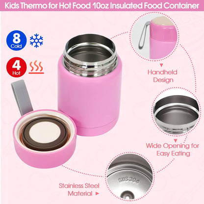 Pink Lunch Box for Girls with 10oz Thermo, with 6 Compartment Bento Box, Nylon Insulated Lunch Bag Adjustable Strap for Girl Kids Teens School Travel Picnic