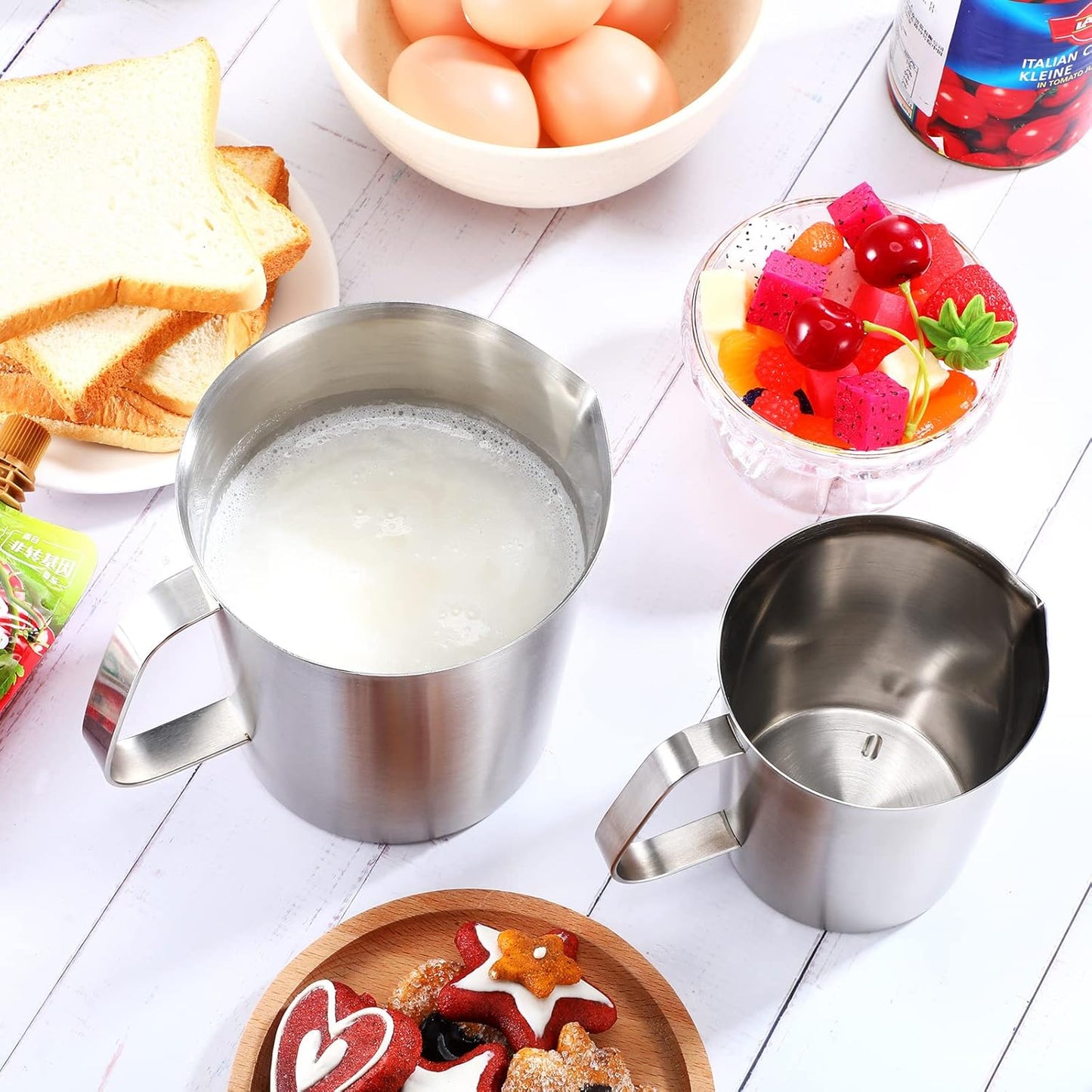 Flutesan 3 Pcs Stainless Steel Measuring Cups Measuring Pitcher with Handle with Markings for Latte Art, Water Pouring 2/4/8 Cup (16/32/64 oz)