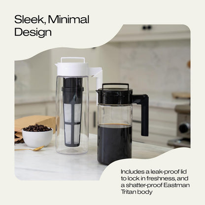 Takeya Tritan Cold Brew Coffee Maker - Airtight Pitcher with Leak-Free Lid - BPA-Free Cold Brew Maker with Silicone Handle - Dishwasher-Safe Pitcher for Homemade Cold Brew - 2 Quart, Black