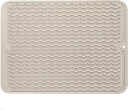 Silicone Dish Drying Mat for Multiple Usage,Easy clean,Eco-friendly,Heat-resistant Silicone Mat for Kitchen Counter or Sink,Refrigerator or drawer liner Tapioca L 16 inches x 12 inches