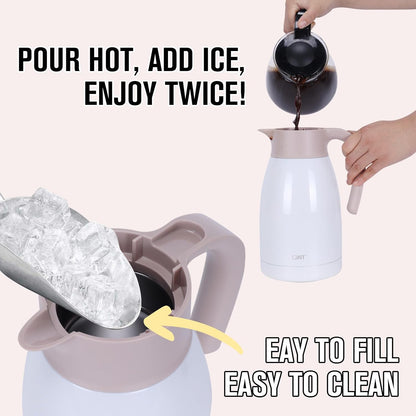 GiNT 50.7 Ounces Stainless Steel Thermal Coffee Carafe with Lid/Double Walled Vacuum Thermal Carafe / 12 Hour Heat Retention (White, 1.5L)