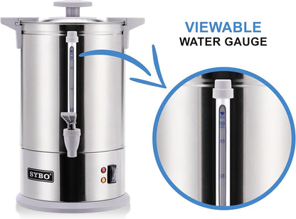 SYBO SR-CP-100B Commercial Grade Stainless Steel Percolate Coffee Maker Hot Water Urn for Catering, 100-Cup 16 L, Grey