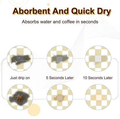 Checkered Dish Drying Mat for Kitchen, 15.7'' x 23.6'' Coffee Bar Mat for Countertops, Coffee Station Mats with Non-slip Rubber Backed, Absorbent Dish Dying Mat for Kitchen Counter, Beige & White