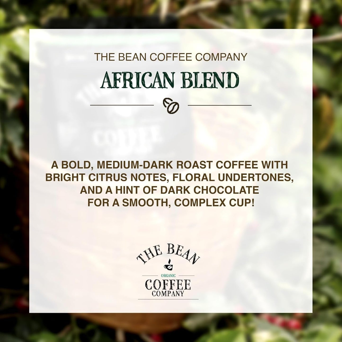 The Bean Organic Coffee Company African Blend, Medium Roast, Whole Bean Coffee, 16-Ounce Bags (Pack of 2)