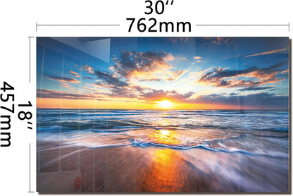 Tempered Glass Backsplash For Kitchen Behind Stove,Sea Beach Stove Backsplash Top Cover,Easy to Clean Glass Splashback, Sink Cover Splash Guard,Home Kitchen Wall Decor (30"x18"(76.2x45.72cm))