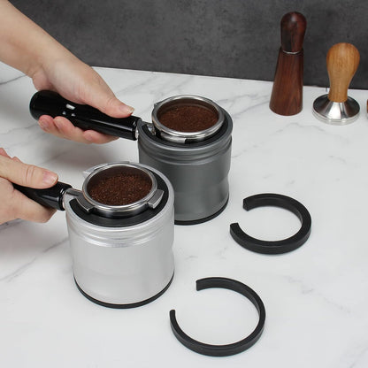 DIBTSA Espresso Tamping Station, Coffee Portafilter Holder, Aluminum Alloy Stand Fit for Most 51mm, 53mm, 54mm and 58mm Portafilter (Round,Silver)