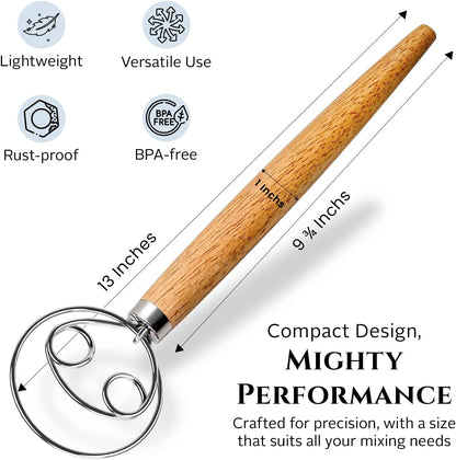 Spartali & Company Versatile 13-Inch Danish Dough Whisk for Sourdough: Essential Sourdough Bread Baking Supplies, Bread Making Tools, and Baking Tools - Whisks for Cooking & Mixing Dough Effortlessly