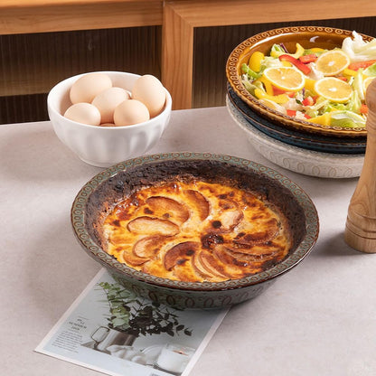 Sweejar Ceramic Pie Pan for Baking,Round Baking Dish Pan for Dinner 10 Inches, Pie Dish Non-Stick Pie Plate for Quiche,Tart，Cake,Pumpkin Pie, Pot Pies (Brown)
