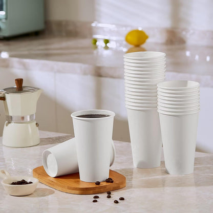 JOLLY PARTY 210 Pack 16 oz Disposable Paper Coffee Cup, Hot/Cold Beverage Drinking Cups for Water, White Paper Hot Coffee Cups