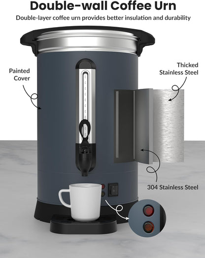 120 Cups Coffee Urn,18L Double Wall Commerical Coffee Maker for Buffet Catering Wedding Gathering,Large Capacity Hot Coffee Dispenser, Stainless Steel Hot Water Urn