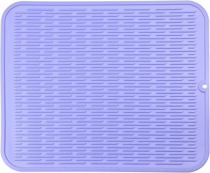 Silicone Dish Drying Mat for Multiple Usage,Easy clean,Eco-friendly,Heat-resistant Silicone Mat for Kitchen Counter or Sink,Refrigerator or Drawer Liner Light Purple XL 18 inches x 16 inches