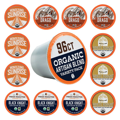Fresh Roasted Coffee, Organic Artisan Blend Variety Pack | USDA Organic, Kosher | K-Cup Compatible, 96 Pods