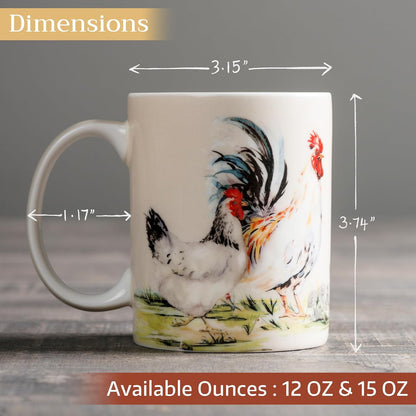 Maison d' Hermine Coffee Mug with Handles Fine Bone China Mugs Pack of One Tea Cups for Hot Beverages Cappuccino Latte Home Restaurant Office Perfect for Gift (Campagne - Basse Cour, 12 Ounce)