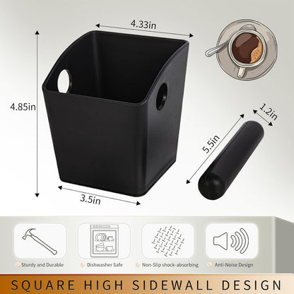 Knock Box Square High Sidewall Design Espresso Knock Box Shock-absorbent Knock Box Espresso with Removable Knock Bar and Non-Slip Base Espresso Accessories for Home/Office